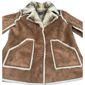 DENNIS BASSO Brown Suede Shearling Faux Fur Reversible Women’s Coat Size XL